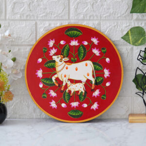 Hand Painted Pichwai Painting | Mother Cow & Calf with Floral Motifs | Traditional Indian Wall Art for Home Décor, Vastu & Spiritual Gift
