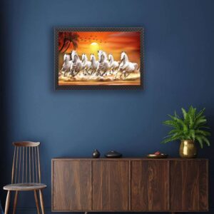 Seven Running Horses Framed Painting for Wall Decoration, 3D Paintings for Home Decoration, Paintings for Living Room, Bedroom