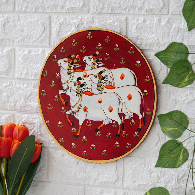 Pichwai Painting of Cow & Lotus | Hand Painted Traditional Indian Wall Art for Home Décor, Vastu & Spiritual Gift - Image 3