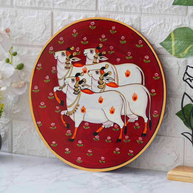 Pichwai Painting of Cow & Lotus | Hand Painted Traditional Indian Wall Art for Home Décor, Vastu & Spiritual Gift - Image 4