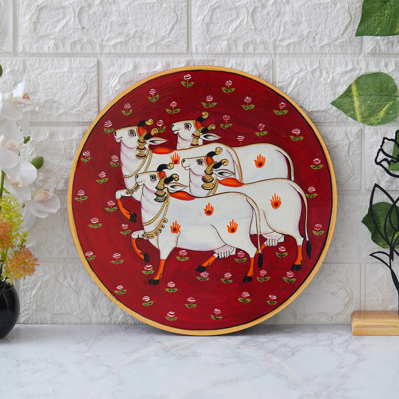 Pichwai Painting of Cow & Lotus | Hand Painted Traditional Indian Wall Art for Home Décor, Vastu & Spiritual Gift