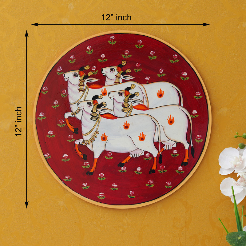 Pichwai Painting of Cow & Lotus | Hand Painted Traditional Indian Wall Art for Home Décor, Vastu & Spiritual Gift - Image 2