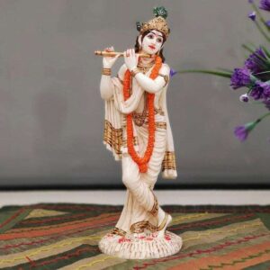 Handcrafted Marble Lord Krishna Adventure Idol | Divine Krishna Statue for Home Décor, Puja Mandir & Gifting | Spiritual Marble Showpiece Murti