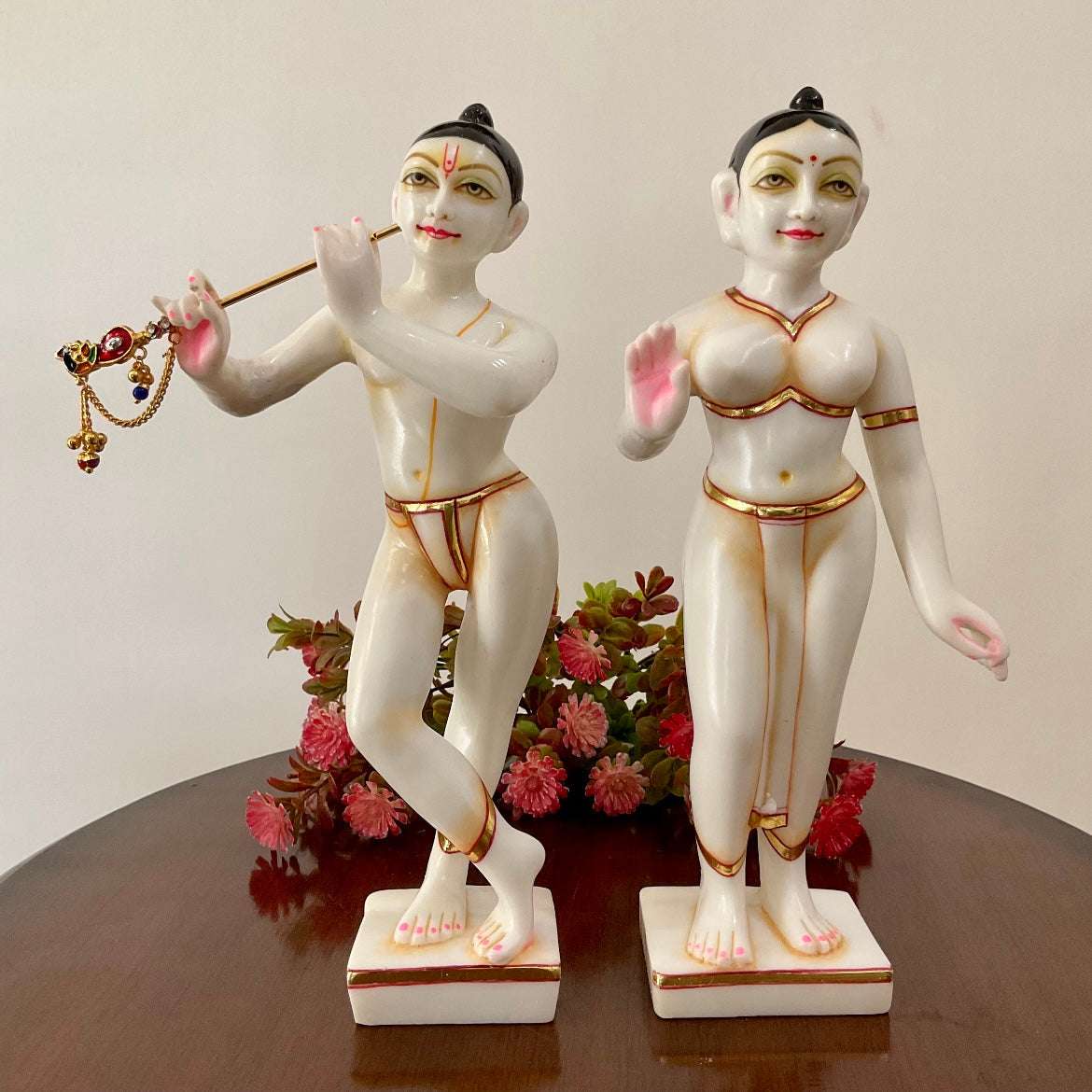 Handcrafted Marble ISKCON Radha Krishna Idol Pair Standing Statue | Divine Radha Krishna Murti for Home Décor, Puja Mandir & Gifting | Spiritual Marble Showpiece - Image 2