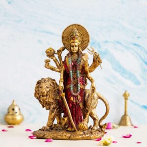 Standing Goddess Durga Resin Statue | 11" Murti with Lion for Home Décor & Pooja Room