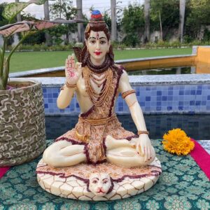Handcrafted Marble Lord Shivji Idol | Divine Mahadev Statue for Home Décor, Puja Mandir & Gifting | Spiritual Shiva Murti Showpiece (White Marble Finish)