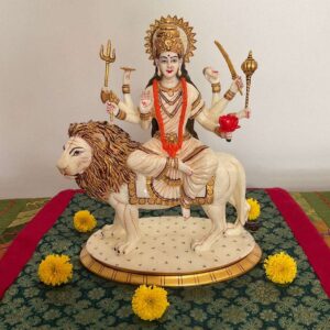 Handcrafted Marble Goddess Durga Idol | Divine Maa Durga Statue for Home Décor, Puja Mandir & Gifting | Spiritual Sherawali Marble Showpiece Murti