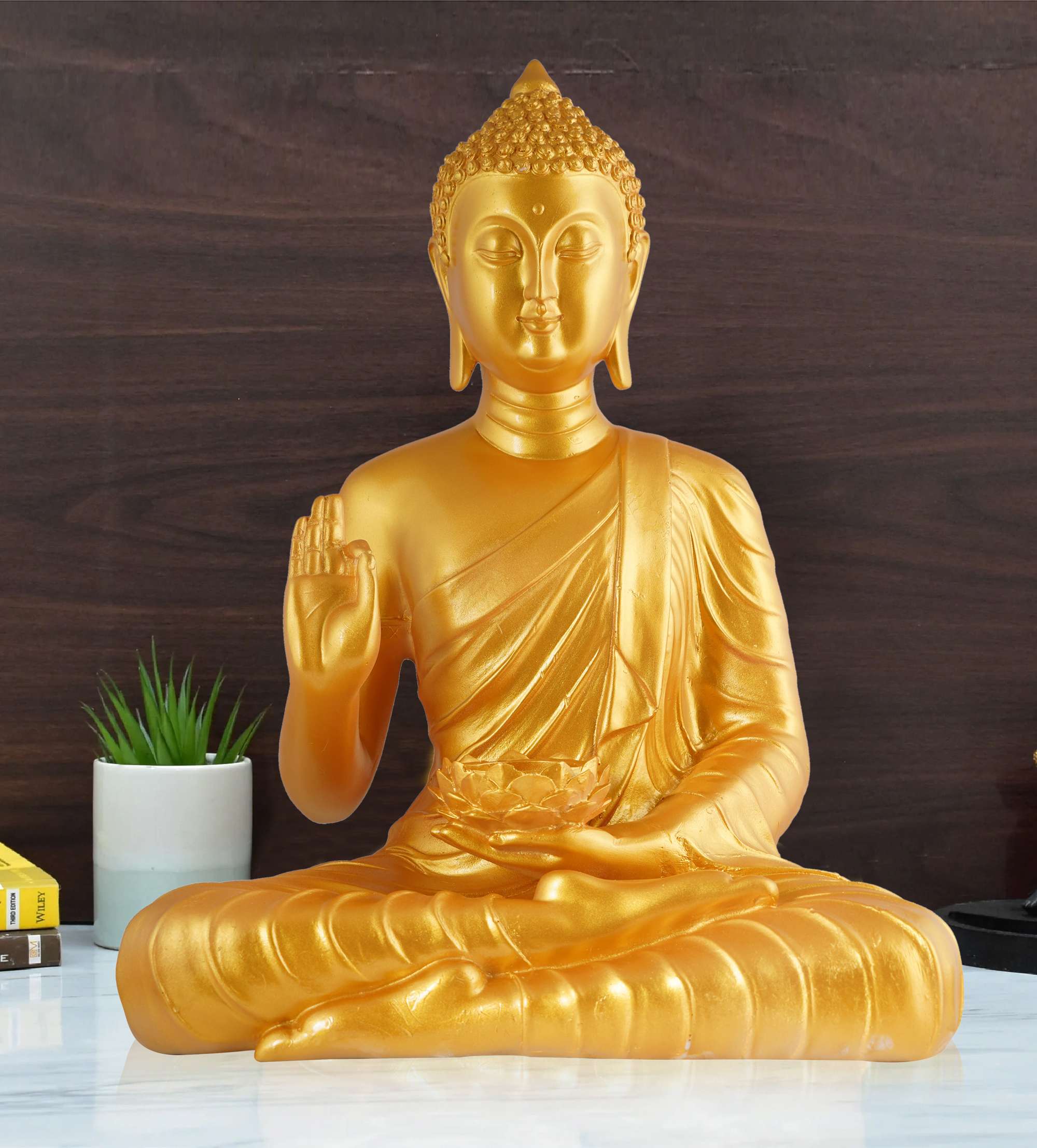 Meditating Buddha Statue | Golden Polyresin Idol | Decorative Showpiece for Living Room, Bedroom & Office Décor (11 Inch)