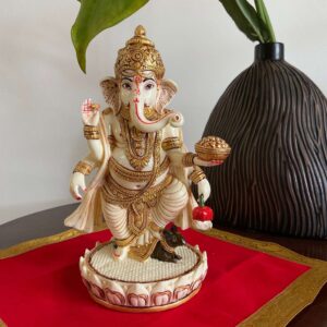 Handcrafted Marble Standing Lord Ganesha Idol | Divine Ganpati Statue for Home Décor, Puja Mandir & Gifting | Spiritual Marble Showpiece Murti