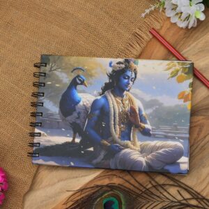 Handmade Classic Krishna & Peacock Printed Cardboard Writing sketching Diary for Different Purposes