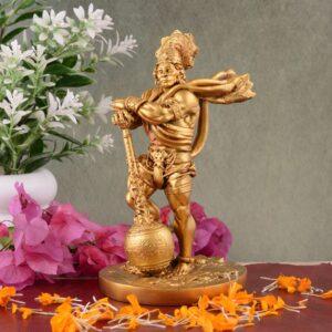 Lord Bahubali Hanuman Statue (19.8 cm) | Bajrang Bali Idol in Marble Dust & Resin | Brown Decorative Showpiece for Home Temple & Gift