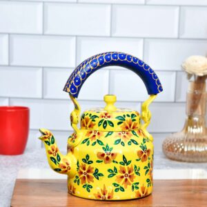 Hand Painted Aluminum Tea Kettle 750 ml | Multicolor Decorative Tea Pot for Kitchen & Home Décor | Unique Tea Party Serving Pot
