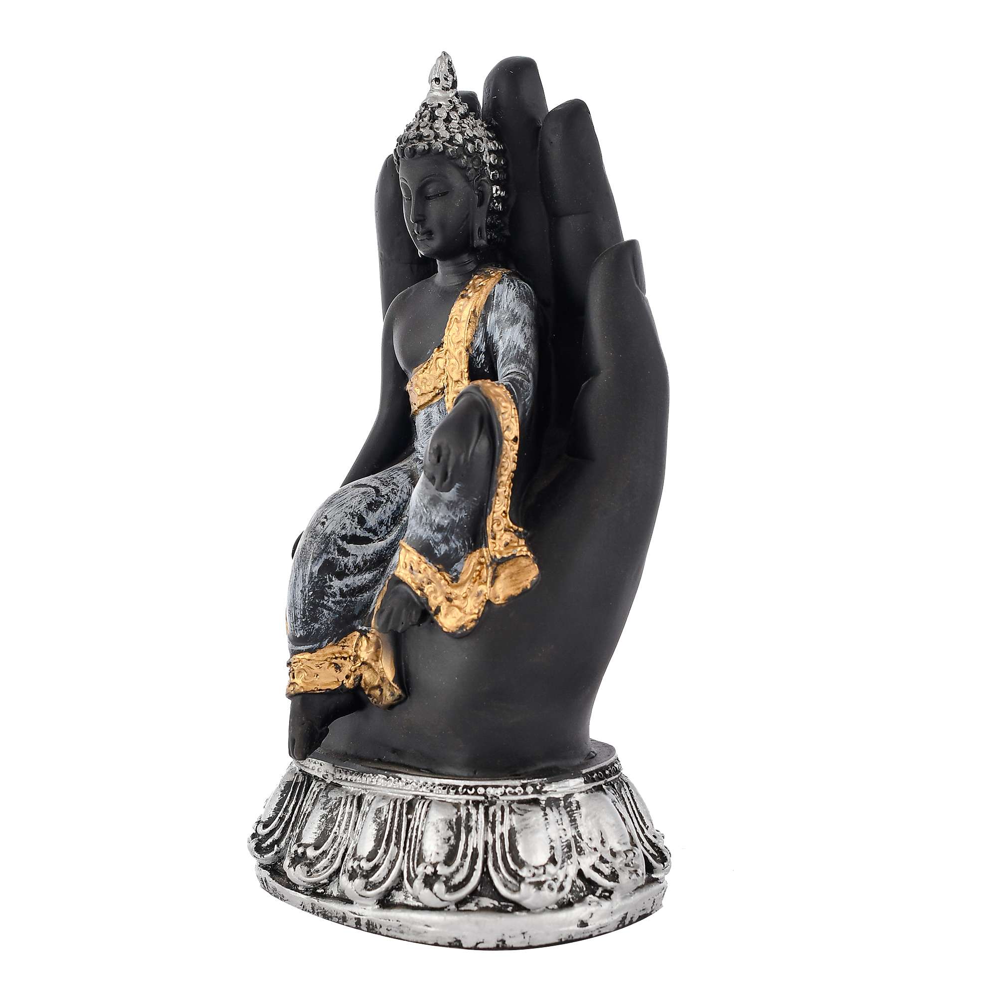 Black Buddha Hand Statue | Blessing Gautam Buddha Sitting Figurine for Tabletop & Home Decoration - Image 4