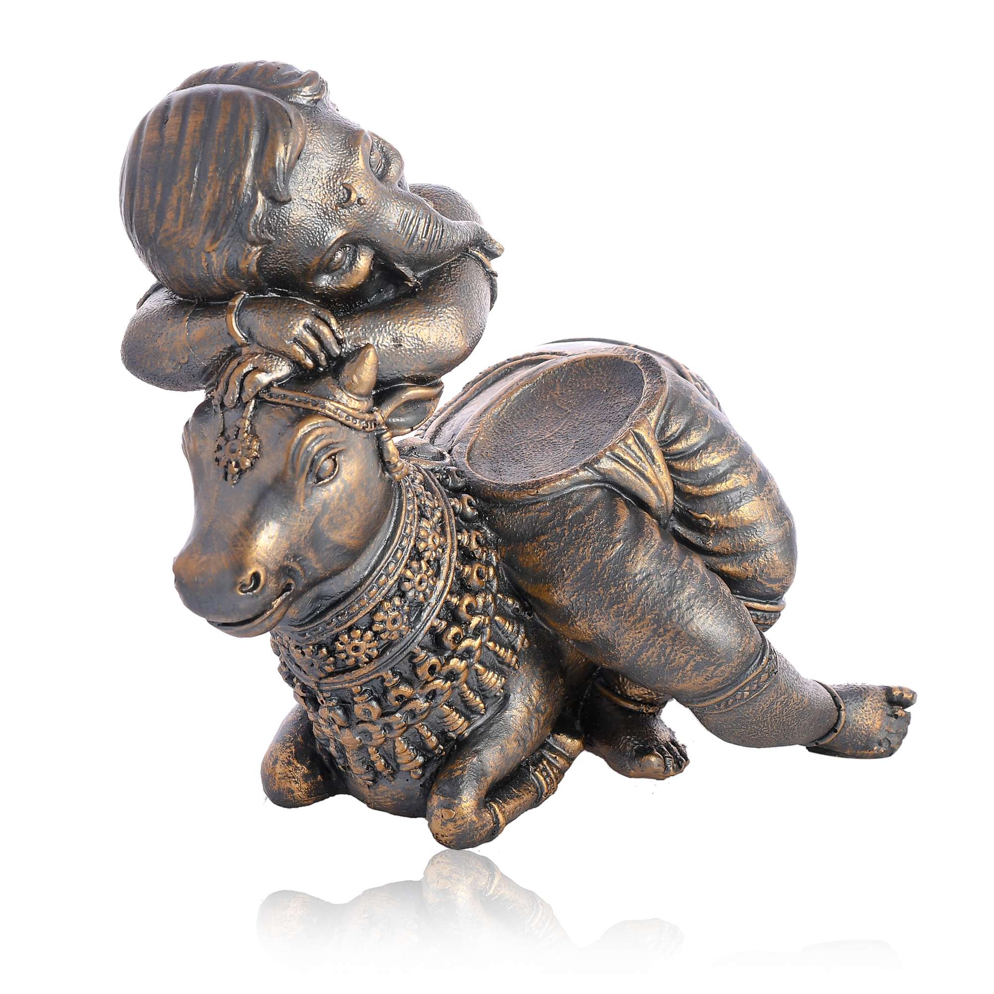 Handcrafted Brass Cow with Lord Ganesh Statue Idol | Spiritual Showpiece for Home, Temple & Gift - Image 3