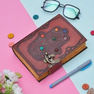 Seven Stone Hand Embossed | Genuine Leather Diary | Vintage Handmade Leather Journal | Premium Antique Lock Closure | 200 Handmade Deckle Edge Antique Pages