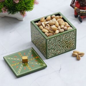 Handcrafted Wooden Dry Fruit Box (Multipurpose) | Elegant Storage Container for Healthy Snacks & Mouth Fresheners | Unique Gift