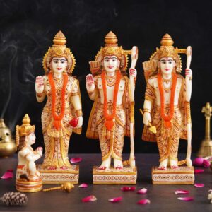White Marble Lord Ram Darbar Idol | Handcrafted Ram Sita Lakshman Hanuman Statue for Home Décor, Puja Mandir & Gifting | Spiritual Marble Showpiece Murti