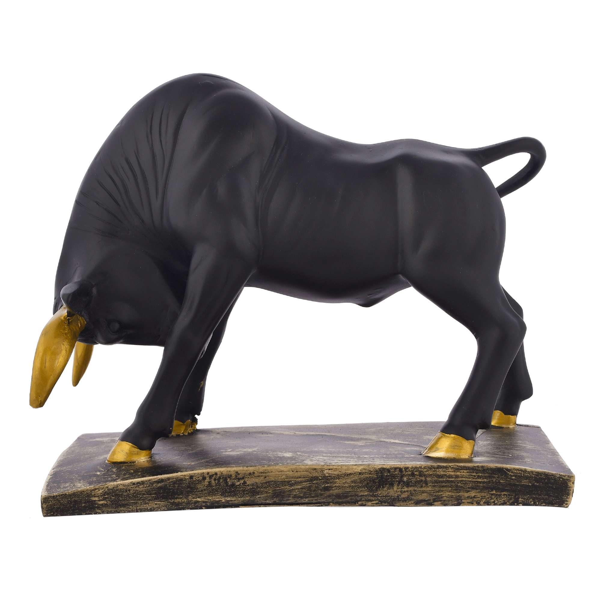 Black & Golden Resin Charging Bull Statue | Decorative Animal Figurine Showpiece for Financial Enthusiasts, Office Desk & Home Décor - Image 4