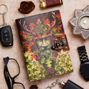 Green Man | Vintage Handmade Genuine Leather Diary Journal | Premium Antique String Closure, 200 Handmade Unruled Pages