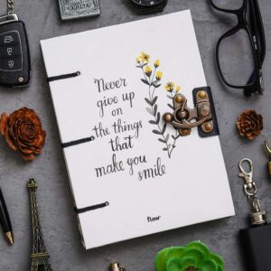 Inspirational Floral Quote | Handmade Printed Cardboard Journal Diary with Buckle Lock | 200 Pages Notepad For Men and Women