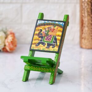 Handcrafted Wooden Mobile Stand Chair | Desk Accessory for Phone & Tablet Holder | Stylish Home Office Décor