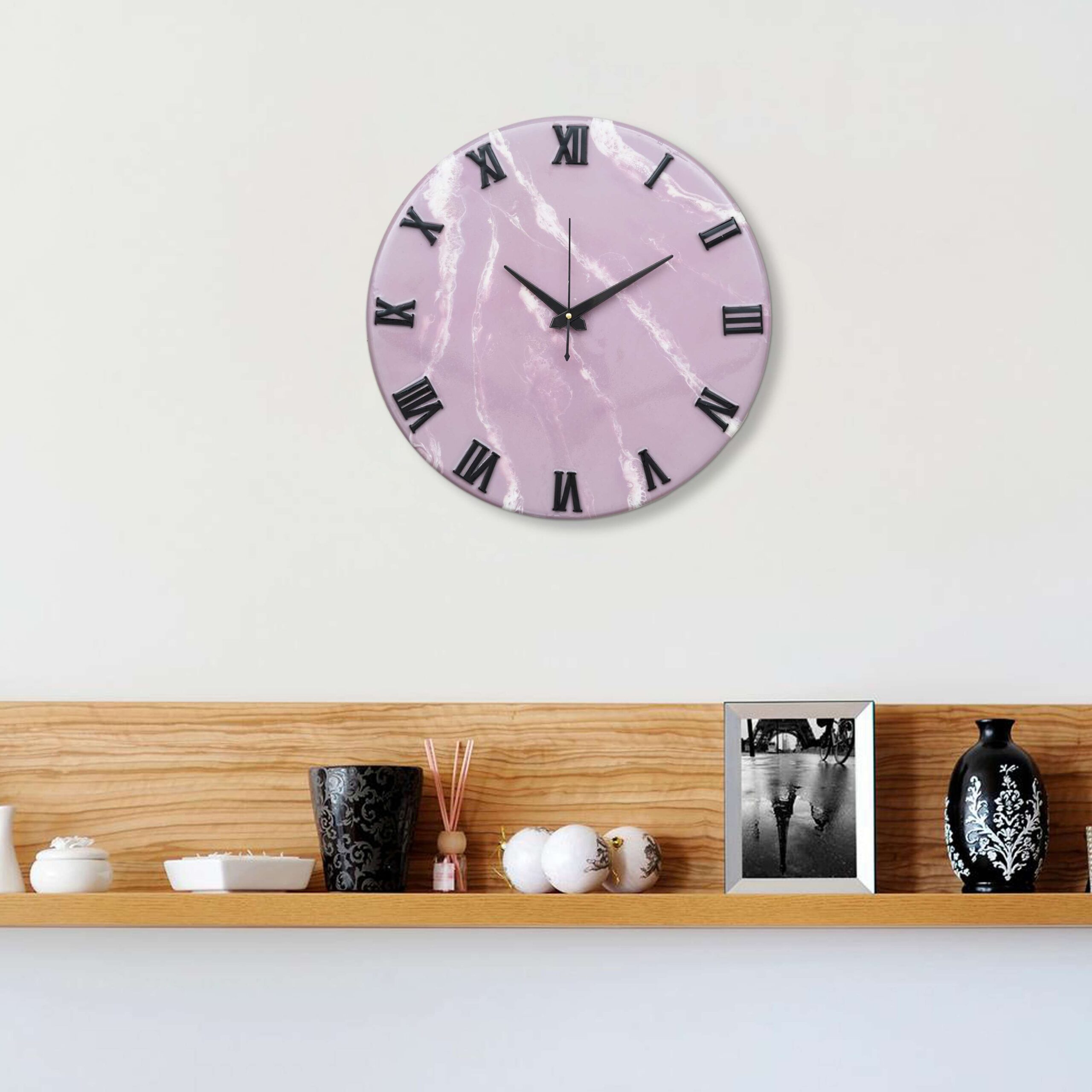 Exquisite Wooden Handmade Wall Clock (16 Inch) | Pink & White Printed Acrylic Face | Decorative Big Size Clock for Home & Office Décor - Image 4