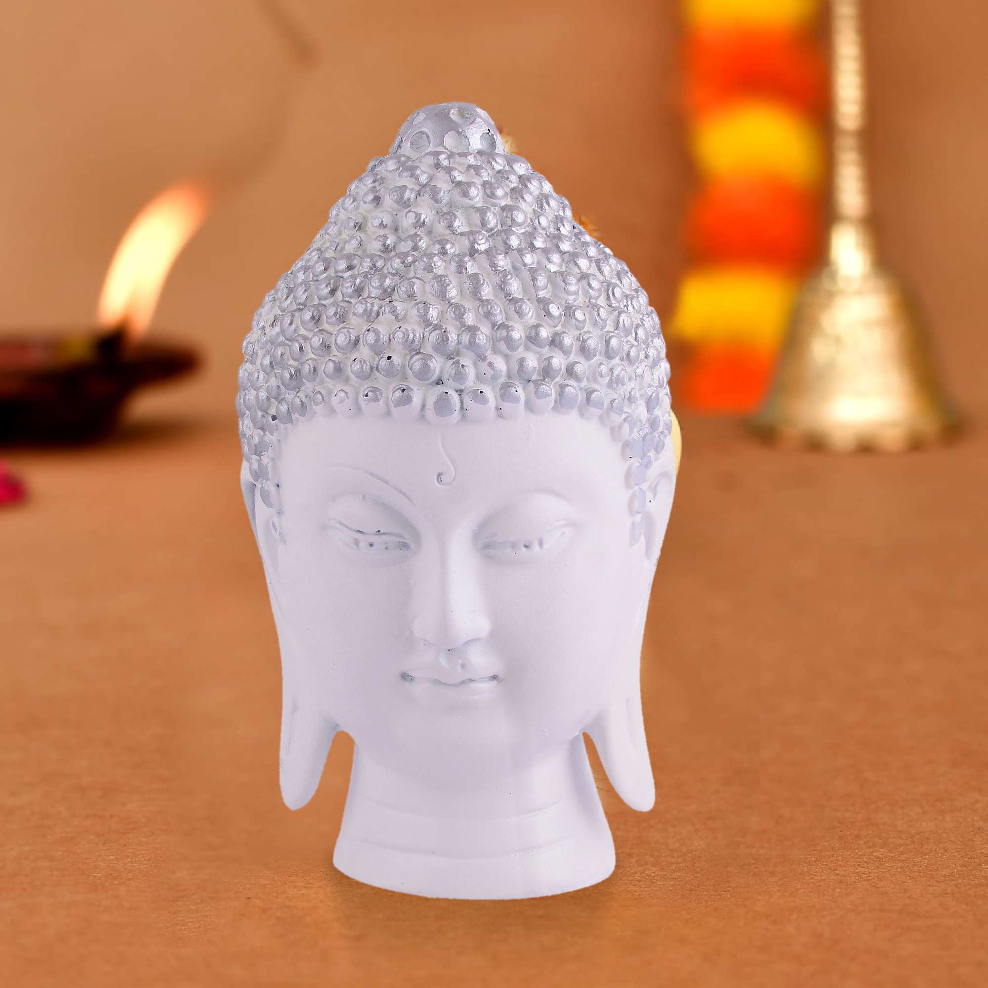 Meditating Buddha Head Idol Statue | Polystone Decorative Showpiece for Zen Home Décor, Office & Gifting