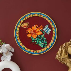 Hand Painted Pichwai Painting | Butterfly & Flower Art on Red Background | Traditional Indian Wall Art for Home Décor & Gifting