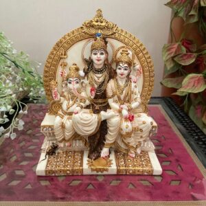 Handcrafted Marble Shiv Parvati Ganesh Idol | Shiv Parivar Statue for Home Décor, Puja Mandir & Gifting | Divine Shiva Family Marble Murti Showpiece