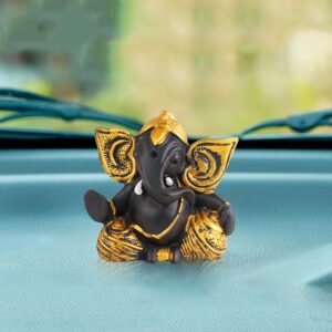 Shri Ganesha Bhagwan Murti | Lord Vinayaka Statue for Mandir & Home Décor | Car Dashboard Ganpati | Religious Gift Item (Golden)