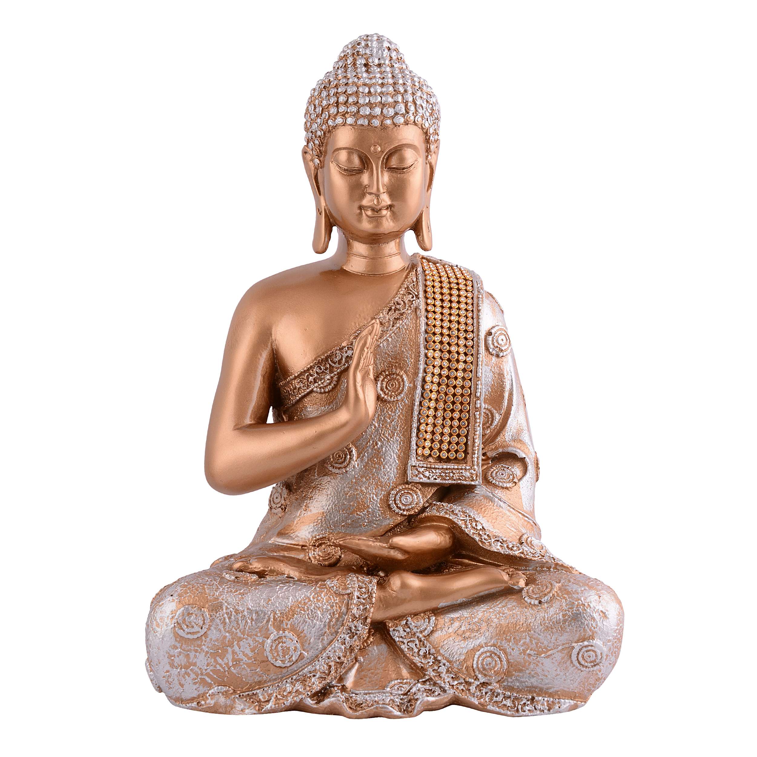 Meditating Buddha Statue | Brown & Silver Polyresin Idol | Decorative Showpiece for Living Room, Bedroom & Office Décor (11 Inch) - Image 2