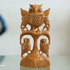 Handcrafted Wooden Owl Stand | Whimsical Décor Figurine | Functional Accent Showpiece for Home & Office