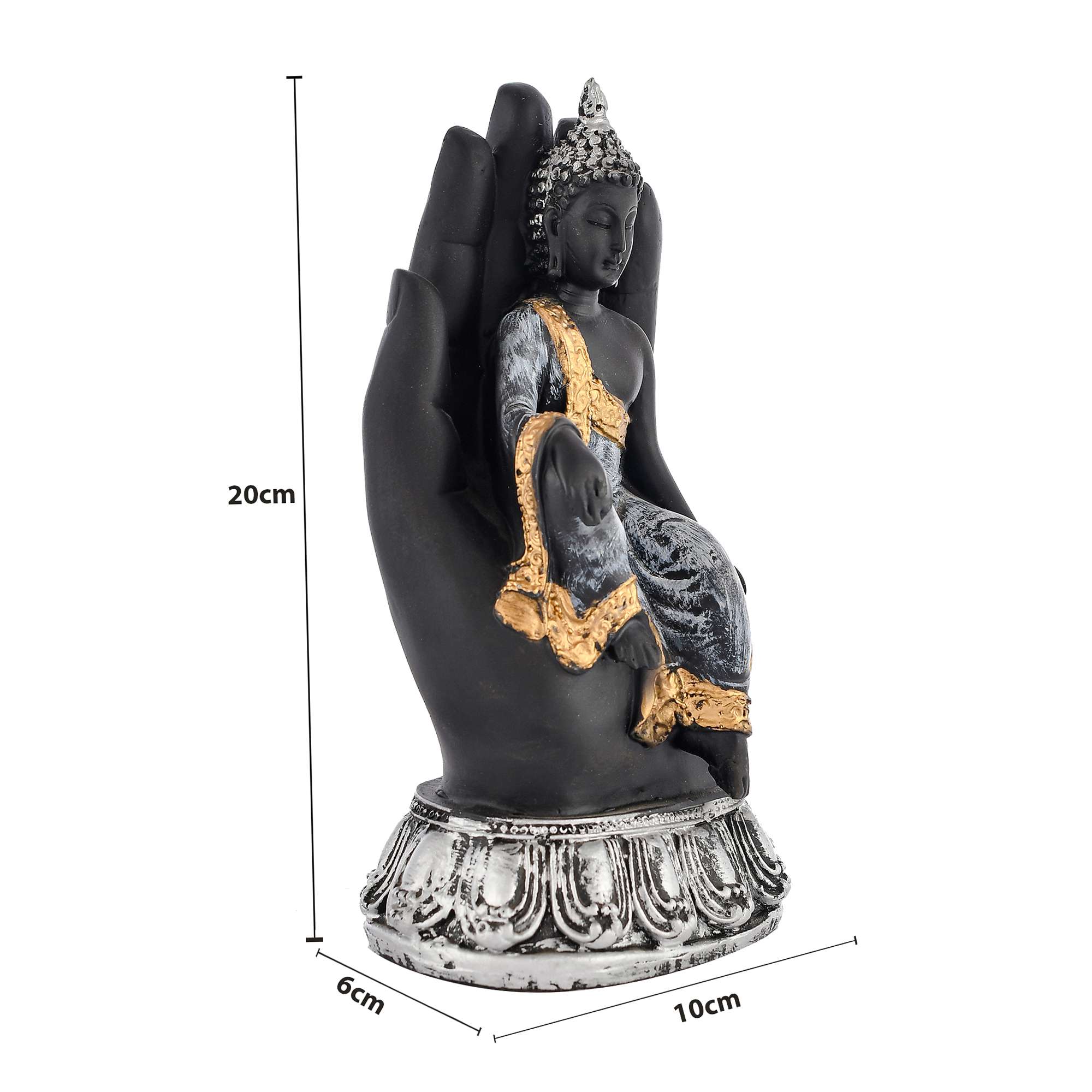 Black Buddha Hand Statue | Blessing Gautam Buddha Sitting Figurine for Tabletop & Home Decoration - Image 2