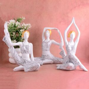 Elegant 3-Piece Yoga Posture Idol Set (Silver Finish) | Spiritual Home Décor Accent & Unique Gift