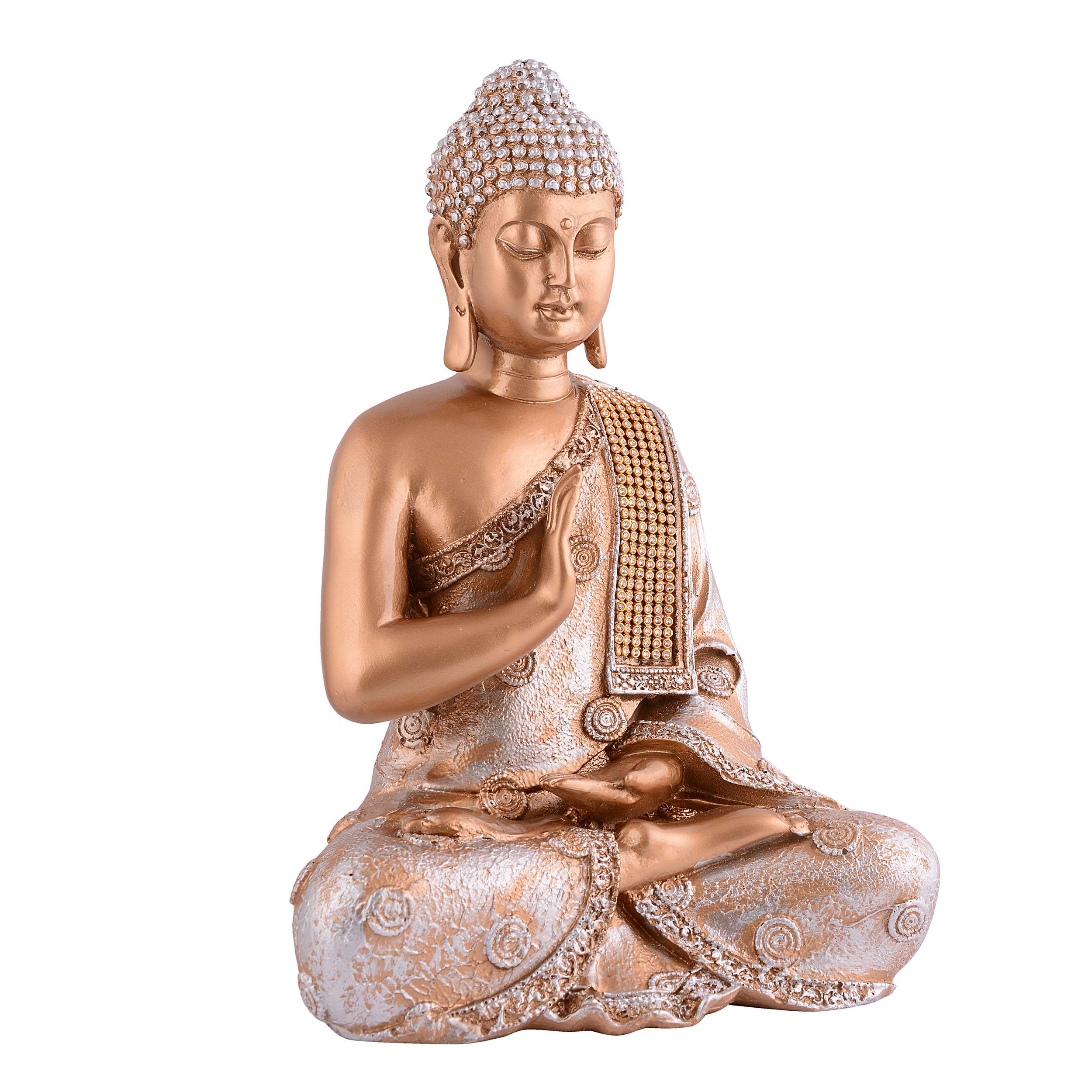 Meditating Buddha Statue | Brown & Silver Polyresin Idol | Decorative Showpiece for Living Room, Bedroom & Office Décor (11 Inch) - Image 3