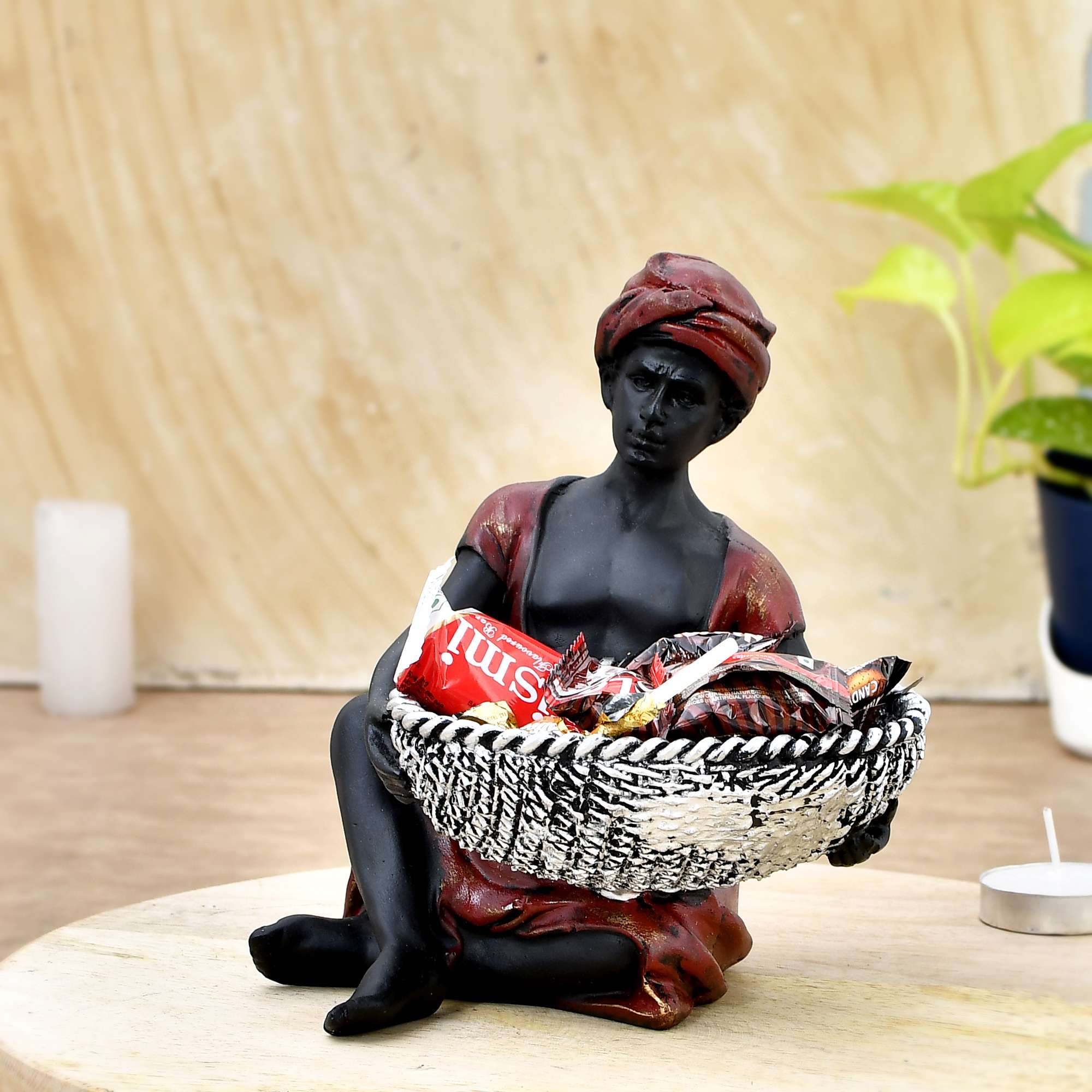 Basket Men Sitting Statue | Modern Polyresin Showpiece for Home & Office Décor - Image 3