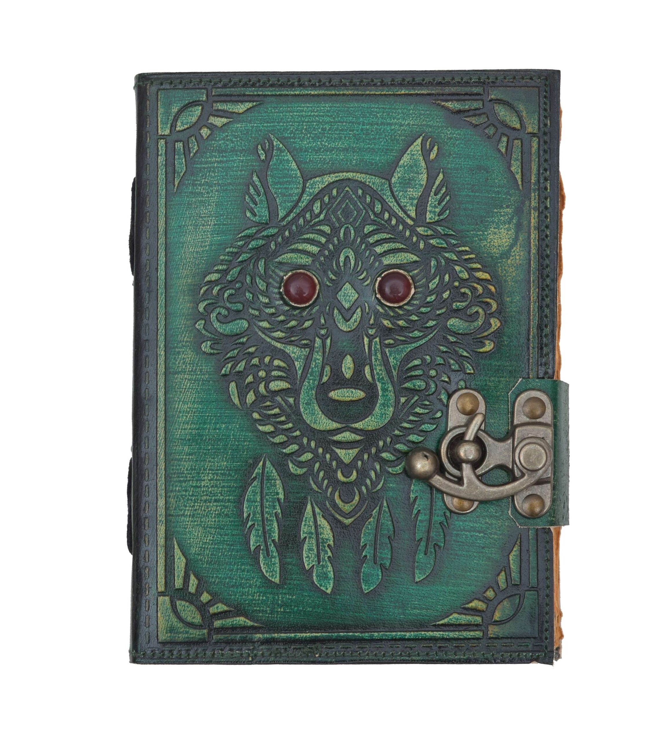 Wolf Embossed Genuine Leather Diary | Vintage Handmade Leather Journal | Premium Antique Lock Closure | 200 Handmade Deckle Edge Antique Pages - Image 3