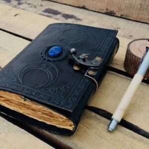 Blank Book Journal With Lock Clasp Blue Stone Prop Vintage Handmade Leather Diary Embossed Antique Notebook Daily (Blue)