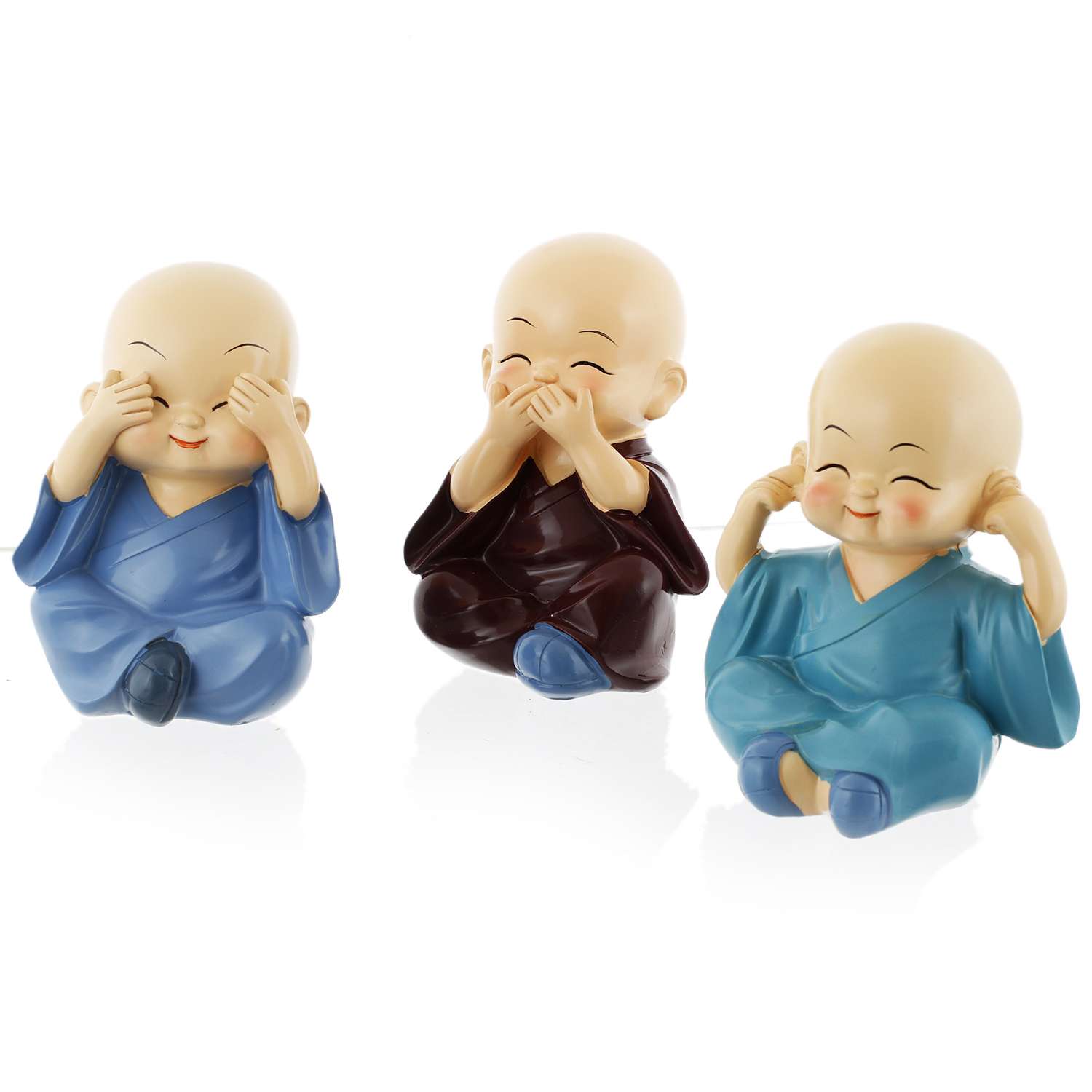 Small Baby Monk Buddha Showpiece Set | Set of 3 Multicolor Polyresin Figurines for Home, Car & Office Decoration - Image 4