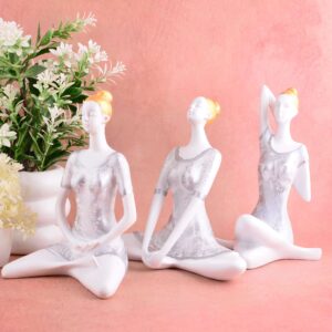 Elegant 3-Piece Yoga Posture Idol Set (Silver Finish) | Spiritual Home Décor Accent & Unique Gift