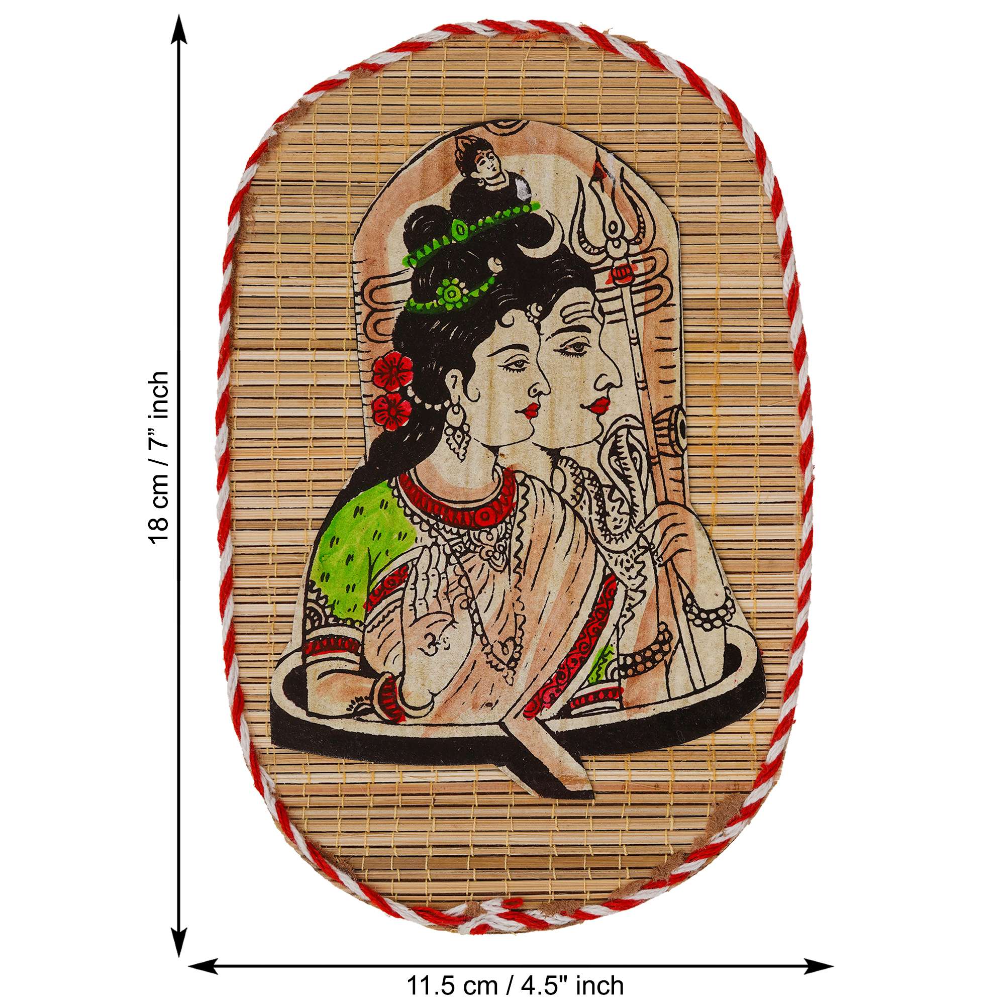 Oval Shaped Design Bamboo Hand Crafted Wall Hangings Of Shiv Shakti For Home Decor - Image 3