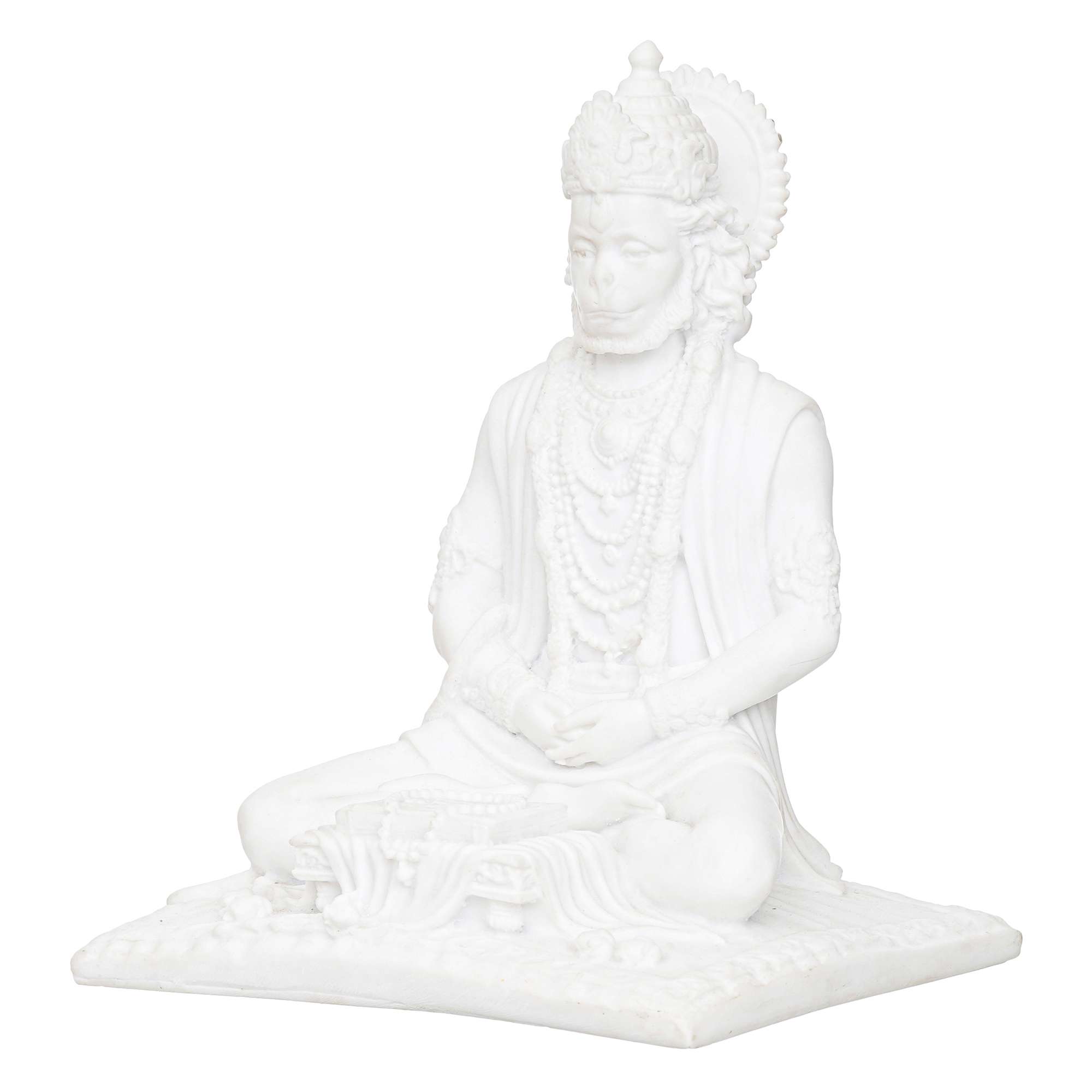 White Marble Sitting Lord Hanuman Idol with Intricate Detailing | Handcrafted Hanuman Ji Statue for Home Décor, Puja Mandir & Gifting | Spiritual Marble Showpiece Murti - Image 3