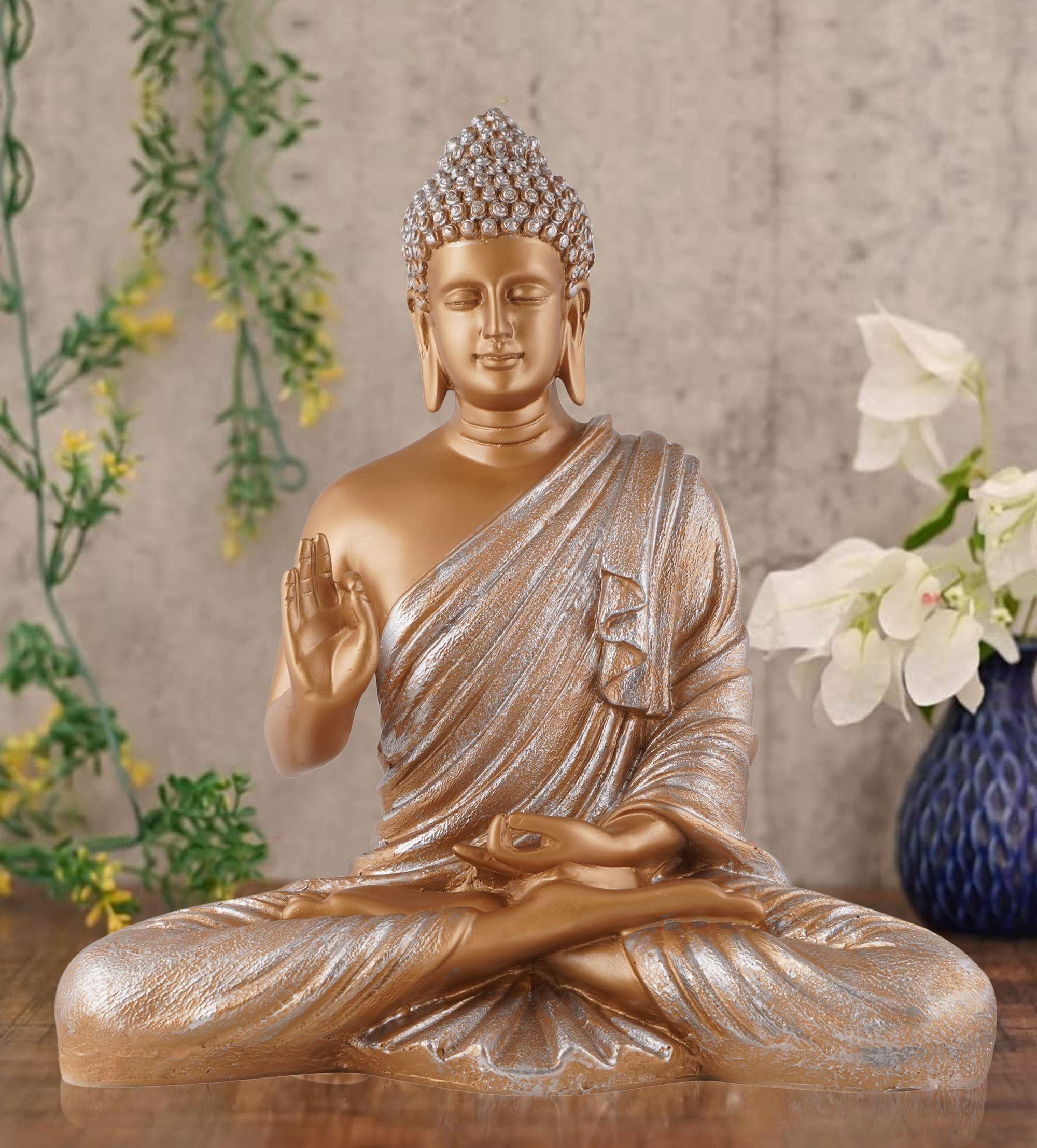 Samadhi Meditating Buddha Statue | Brown & Silver Decorative Showpiece for Home & Office Zen Décor | Spiritual Gift - Image 4