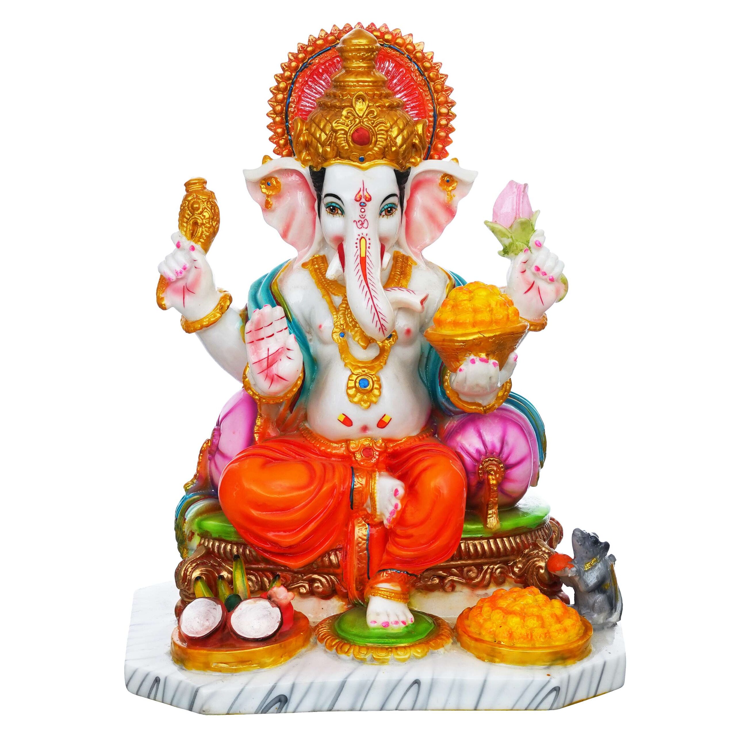 Lord Ganesh Handpainted Idol | Polyresin Dust Marble Finish Ganpati Statue for Home Décor, Puja Mandir & Gifting | Spiritual Marble Showpiece Murti - Image 3