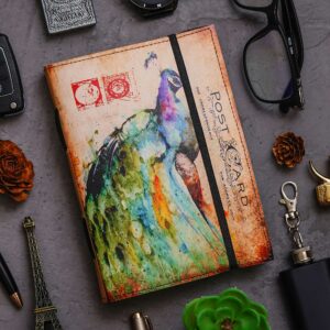Colorful Printed Peacock | Vintage Handmade Genuine Leather Journal | Premium Antique String Closure | 200 Handmade White Pages