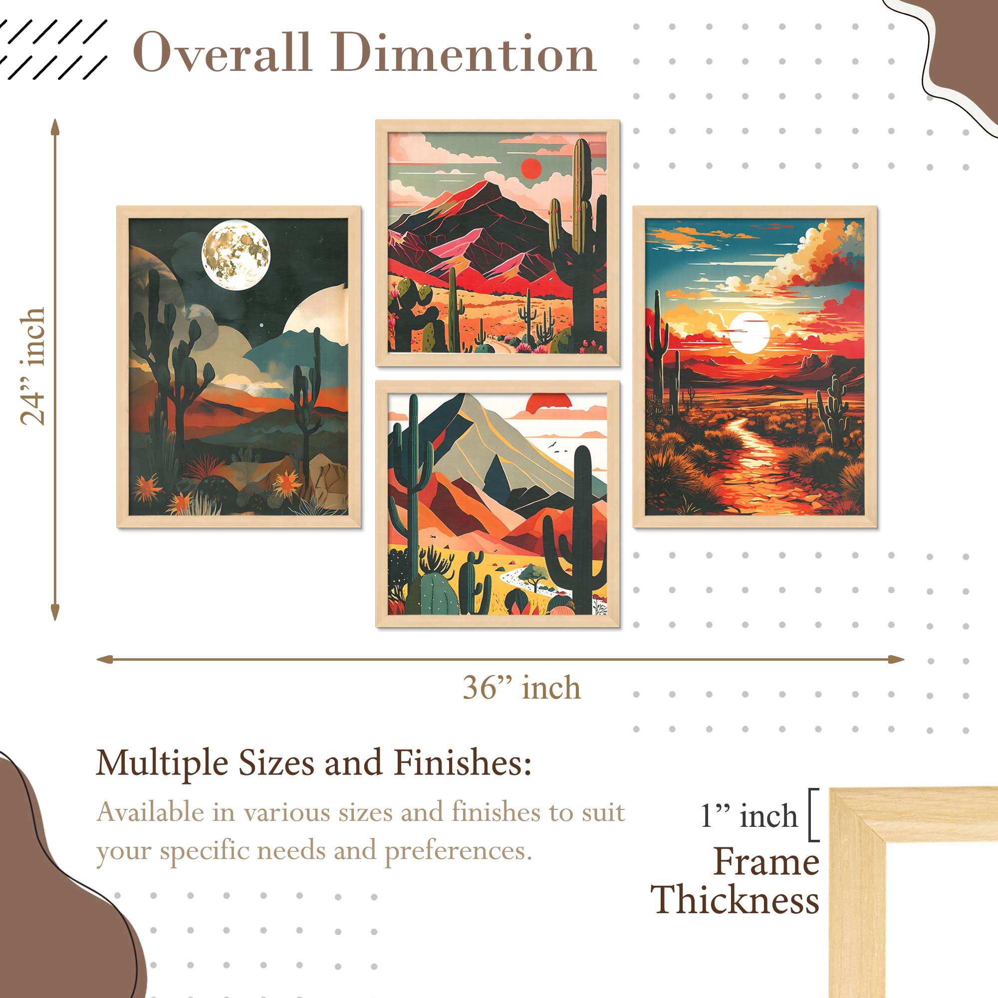 Set of 4 Premium Framed Digital Aesthetic Bohemian Wall Art | Modern Boho Hanging Prints for Home Décor, Living Room & Bedroom - Image 3