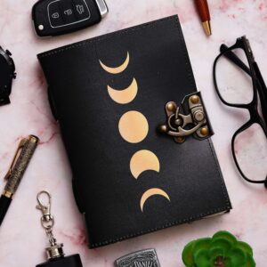 Moon Phases | Vintage Handmade Genuine Leather Diary Journal | Premium Antique String Closure, 200 Handmade Unruled Pages