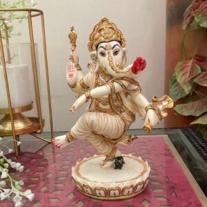 Handcrafted Marble Dancing Lord Ganesha Idol | Divine Nritya Ganpati Statue for Home Décor, Puja Mandir & Gifting | Spiritual Marble Showpiece Murti