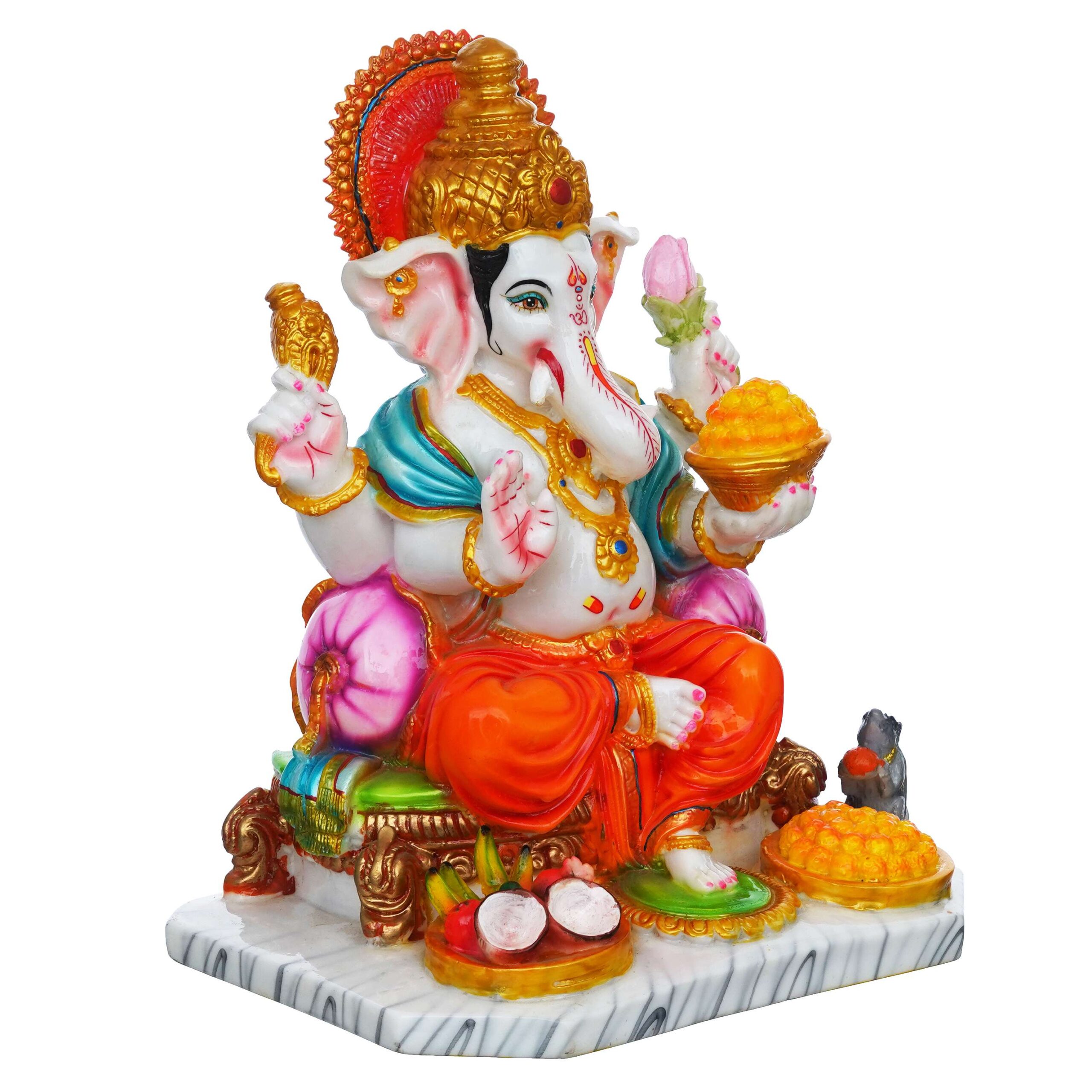 Lord Ganesh Handpainted Idol | Polyresin Dust Marble Finish Ganpati Statue for Home Décor, Puja Mandir & Gifting | Spiritual Marble Showpiece Murti - Image 4
