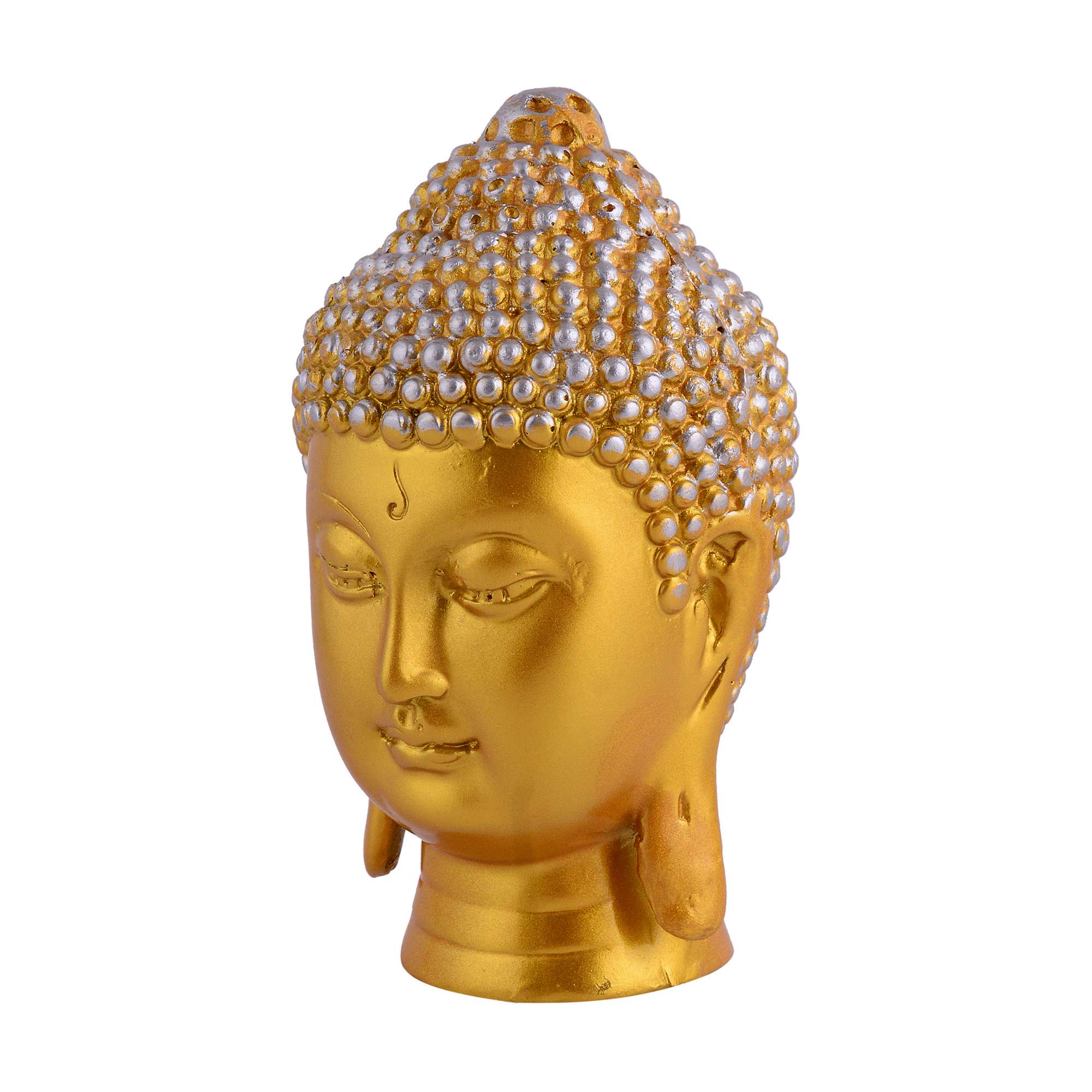 Meditating Buddha Head Idol Statue | Golden & Silver Polyresin Decorative Showpiece for Zen Home & Office Décor (5 Inch) - Image 3
